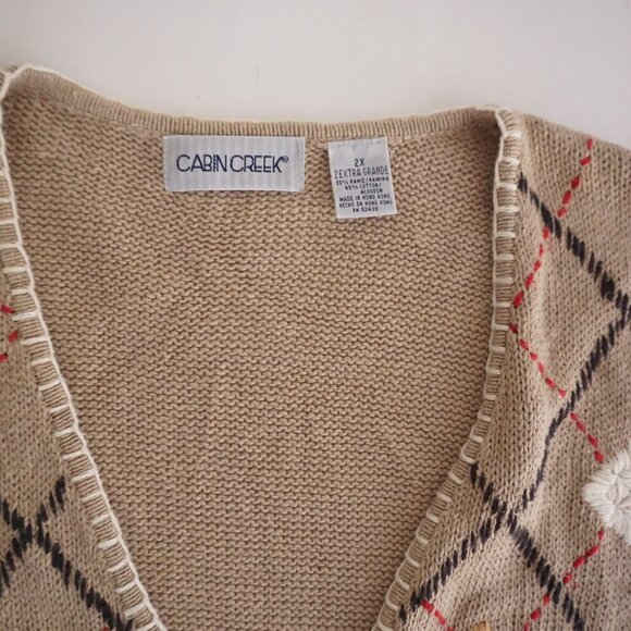 Vintage Cabin Creek Taupe Knit Cross Pattern Cotton Blend Button Sweater Vest 2X - Picture 10 of 10